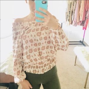 Ann Taylor cheetah leopard off shoulder top